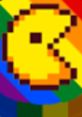 Pixelated yellow character with a rainbow background, symbolizing diversity and gaming culture. Perfect for "Freak" themes.