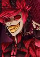 Vibrant depiction of Alastor with red hair and a sinister grin, showcasing his distinctive style and mischievous personality.