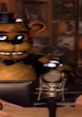 Freddy Fazbear humorously interacting with a microphone, embodying 21st-century humor trends and gaming culture.