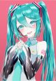 Hatsune Miku with vibrant teal hair, playful expression, and futuristic outfit, showcasing her iconic style and charm.