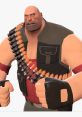 Heavy from TF2, muscular character with a bullet belt, displaying a fierce expression and clenched fists ready for battle.