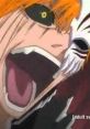 Ichigo screams intensely, showcasing raw emotions and power, emblematic of his battles in the show "Bleach.