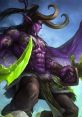 Illidan stands powerful with glowing green blades, showcasing his iconic dark elf features and distinctive demon wings.