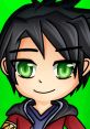 Stylized avatar of Draco from Itsfunneh with black hair and green eyes, set against a vibrant green background.