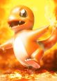 Charmander, fiery Pokémon, joyfully leaps amidst a glowing lava background, showcasing its vibrant orange color and mischievous spirit.