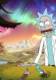 Rick Sanchez from "Rick and Morty" in a colorful alien landscape, showcasing surreal adventure and cosmic humor.