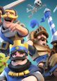 Clash Royale characters celebrating, featuring the King, Knight, and Goblin, with playful skeletons in the background.