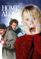 Kevin McCallister shocks, surrounded by burglars Harry and Marv in a festive, snowy scene from the classic "Home Alone.