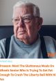 Elderly man with glasses looking thoughtfully, humorously captioned about a meme on food and Americana culture.