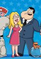 Stan, Francine, and Roger from American Dad pose against a blue star background, showcasing their quirky family dynamic.