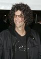 Howard Stern smiling at an event, wearing glasses and a black jacket with curly hair, exuding his signature style.