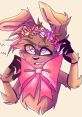 FNAF 9 character with a flower crown and pink bow, displaying a surprised expression in a whimsical style.