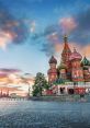 St. Basil's Cathedral illuminated by sunset, a symbol of Russian culture and vibrant architecture in Moscow.