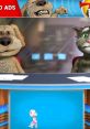 Talking Tom and Ben are hosting a fun news segment with animated characters on a colorful studio set.