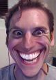 Distorted face with exaggerated smile and wide eyes, embodying the humor and energy of Jerma Noises.