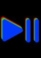 Colorful play and pause symbols on a black background, representing media controls for videos or music.