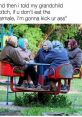 Humorous scene of grandmothers discussing traditional Romanian food with playful threats about eating sarma.