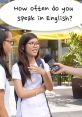 Student discussing the frequency of speaking English in a casual setting, promoting bilingual language skills in the Philippines.