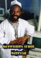 Angry Nigerian scammer poses with computers, showcasing phrases like "Greetings from Nigeria" in a humorous context.