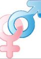 Colorful male and female gender symbols intertwined, representing sexuality and gender identity concepts, royalty-free design.