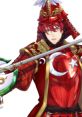 Red-haired anime character in ornate Turkish armor wielding a crescent moon-themed weapon, showcasing cultural themes.