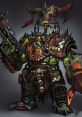 Ork Warboss from Warhammer 40,000, wielding a massive weapon and clad in battle armor, exudes fierce power and intimidation.