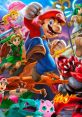 Mario leads iconic characters in a vibrant Smash battle, including Link, Pokémon, and Princess Peach, showcasing epic action.