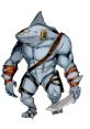 Muscular shark character wielding a knife, inspired by "Billy - The Grim Adventures of Billy and Mandy: Freaky Freezeday.