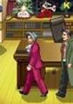 Miles Edgeworth and friends explore a crime scene in Ace Attorney Investigations: Voices on DS and DSi.