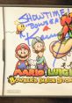 Signed artwork featuring Mario and Luigi from "Bowser's Inside Story," showcasing character voices and vibrant design.