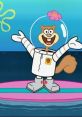 Sandy Cheeks happily surfing in her space suit, showcasing her adventurous spirit and Texas charm in Bikini Bottom.