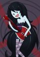 Marceline the Vampire Queen rocks out on her red guitar, showcasing her iconic style and love for music.