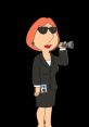 Lois Griffin in a sleek FBI outfit, using a magnifying glass, adds intrigue to "Family Guy: The Quest for Stuff.