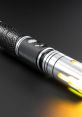 Stylish lightsaber hilt with black textured grip and glowing yellow blade, perfect for cosplay or collectors.