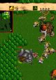 Gameplay scene from Warcraft 2 showing strategic resource gathering and unit movement in a vibrant fantasy landscape.