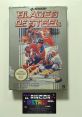 Blades of Steel NES game cover featuring hockey players in action, showcasing classic Konami graphics and Nintendo seal.