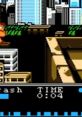 Gameplay screen from "Crash 'n' the Boys: Street Challenge" on NES, showcasing an urban landscape and action elements.