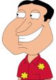 Quagmire, the animated character known for his goofy smile, wearing a bright red shirt with yellow accents.