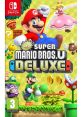 Cover art for New Super Mario Bros. U Deluxe on Nintendo Switch featuring Mario, Luigi, Princess Peach, and Yoshi.