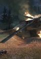 Burning helicopter wreckage in Call of Duty 4, showcasing dramatic effects in a battlefield setting.