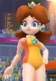 Daisy in swimwear, showcasing her playful style as a playable character in Mario & Sonic at the London 2012 Olympic Games on Wii.