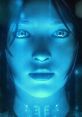 Cortana from Halo 3, depicted in a glowing blue holographic display, showcasing her iconic design and character voice.