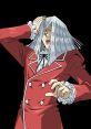 Maximillion Pegasus in a red suit, expressing surprise, from Yu-Gi-Oh! Duel Links, featuring playable duelists on mobile.