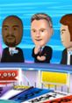 Characters from "Wheel of Fortune" Wii game, featuring announcers and vibrant game show elements in a fun atmosphere.