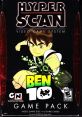 Ben 10 Hyperscan game pack featuring Ben in action, includes video game disc and six game cards for exciting gameplay.