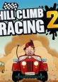 Cartoon character driving a red jeep in Hill Climb Racing 2, navigating through dust and obstacles in a mobile game.