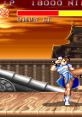 Chun Li in action with her signature kick, surrounded by a dynamic sunset backdrop. Retro gaming meets fighting spirit.