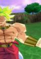 Broly from Dragon Ball Z: Budokai Tenkaichi 3 showcasing his powerful physique and iconic look in a vibrant setting.