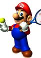 Mario holding a tennis racket and a ball, showcasing his playful character from Mario Tennis on Nintendo 64.