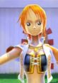 Nami from One Piece: Unlimited Adventure poses confidently, showcasing her iconic outfit and vibrant orange hair.